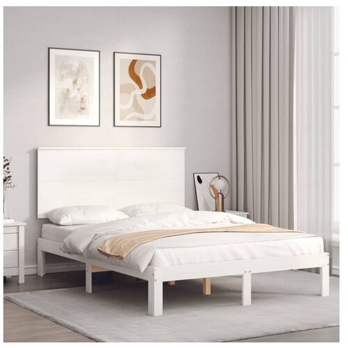 vidaXL Posteljni okvir z vzglavjem bel 140x190 cm trden les Cene