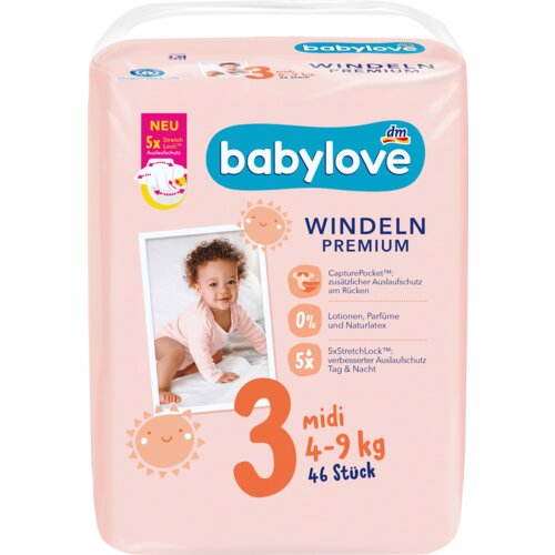 babylove PREMIUM pelene midi, veličina 3 (4-9 kg) 46 kom Slike