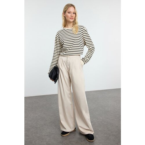 Trendyol Stone Pleated High Waist Wide Leg Trousers Slike