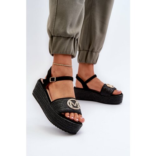 Kesi Women's wedge sandals with a braid, black Esalena Slike