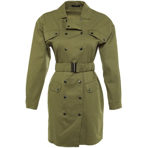 Trendyol Khaki Belted Buttoned Dress Cene