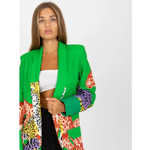 Fashion Hunters Green long jacket with prints and long sleeves