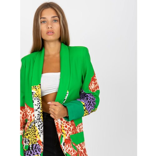 Fashion Hunters Green long jacket with prints and long sleeves Slike