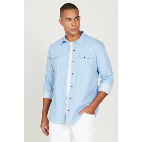 AC&Co / Altınyıldız Classics Men's Ice Blue Slim Fit Slim Fit Classic Collar Cotton Shirt Cene