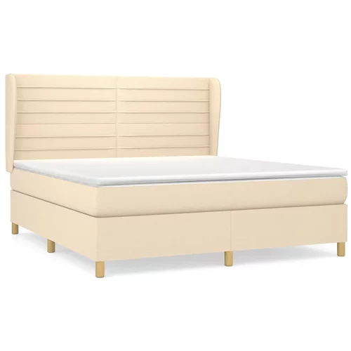 vidaXL Box spring postelja z vzmetnico krem 160x200 cm blago, (20895296)