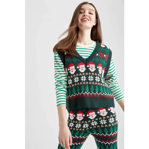 Defacto Regular Fit Christmas Themed V-Neck Vest Slike