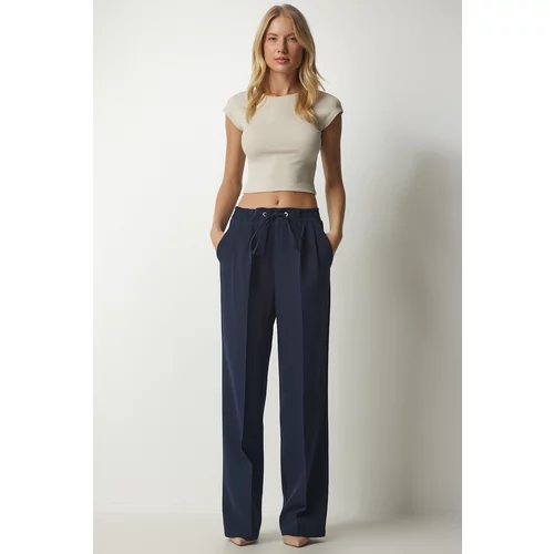 Happiness İstanbul Women's Navy Blue Pleated Tracksuit Pants