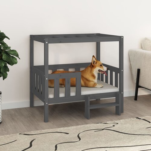 VidaXL Krevet za pse sivi 95,5x73,5x90 cm od masivne borovine Slike