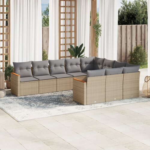 vidaXL 10-dijelni set vrtnih sofa s jastucima bež od poliratana Cijene