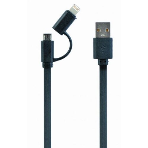 Gembird USB 2,0 kabal charging combo cable microUSB + iPhone, black, 1 m, FLAT CC-USB2-AMLM2-1M Cene