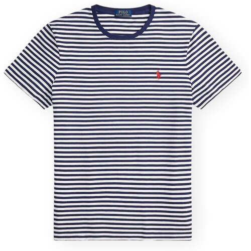Polo Ralph Lauren Majice s kratkimi rokavi Custom Slim Fit Striped T-Shirt - Navy/White Modra Cene