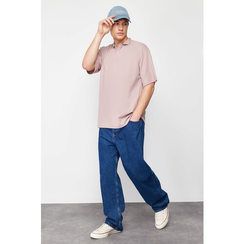 Trendyol Limited Edition Basic Dusty Rose Men's Oversize/Wide Cut Short Sleeve Soild Fabric Polo Neck T-Shirt Slike