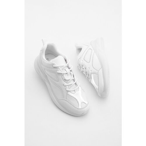Marjin Women's Sneakers Patent Leather Detailed Thick Sole Sneakers Laresta White Patent Leather Slike