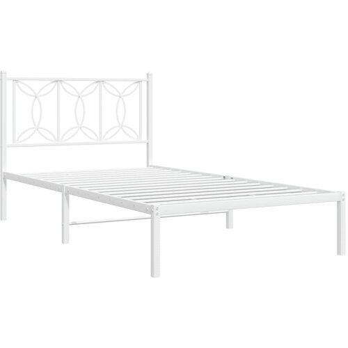 vidaXL Kovinski posteljni okvir z vzglavjem bel 107x203 cm, (21242898) Cene