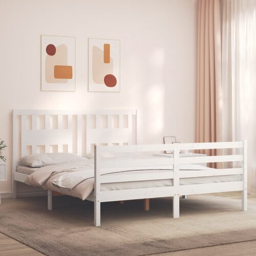 VidaXL Posteljni okvir z vzglavjem bel 160x200 cm trden les Slike