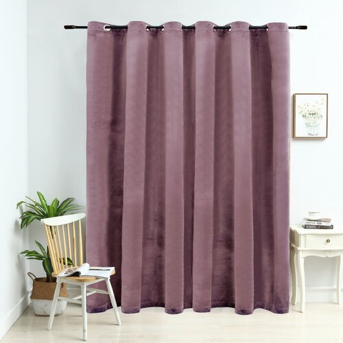 VidaXL Zatemnitvena zavesa z obročki žametna starinsko roza 290x245 cm Slike