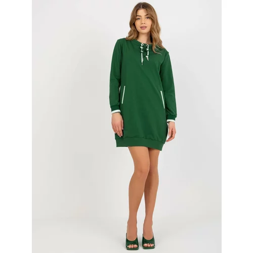 Fashion Hunters Women's Short Sweatshirt Basic Dress with Pockets - Green