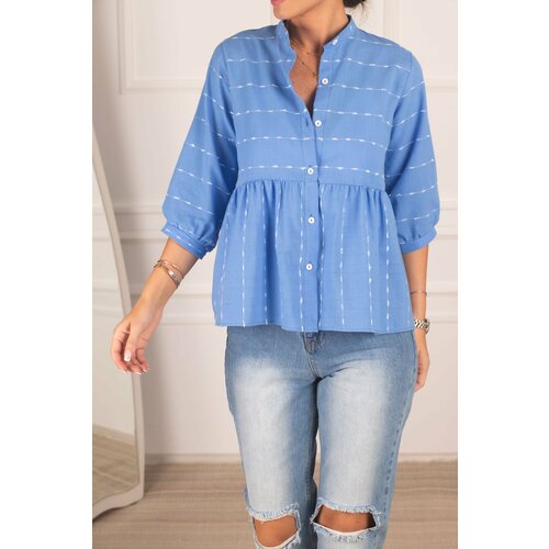 armonika Women's Blue Six-Shirred Quarter Sleeve Shirt Slike