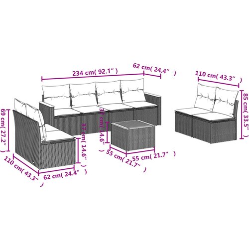  9-dijelni set vrtnih sofa s jastucima bež od poliratana 61 x 62 x 69 cm Slike