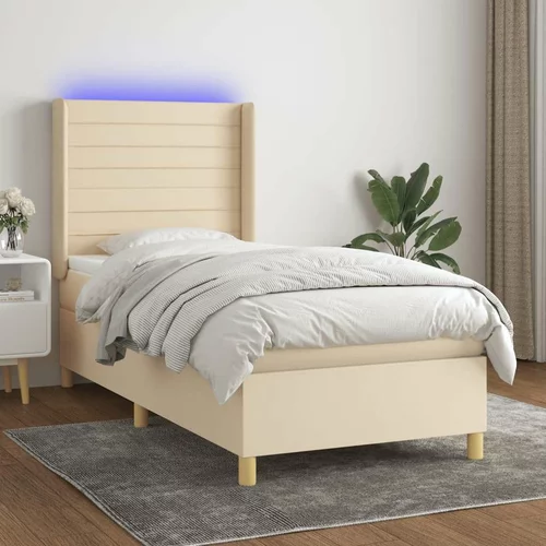  Box spring postelja z vzmetnico LED krem 90x190 cm blago, (20895026)