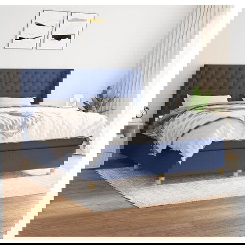 VidaXL Box spring postelja z vzmetnico modra 180x200 cm blag Slike