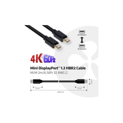 Club3d Mini-DisplayPort Priključni kabel [1x Muški konektor Mini DisplayPort - 1x Muški konektor Mini DisplayPort] 2 m Crna Cijene