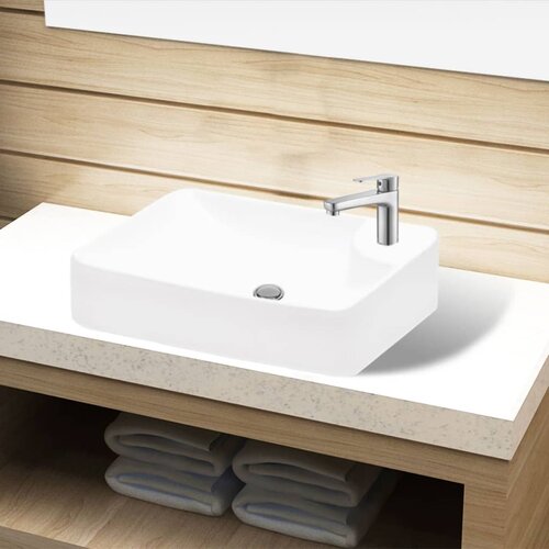 VidaXL bijeli keramički umivaonik with Faucet Hole White Slike