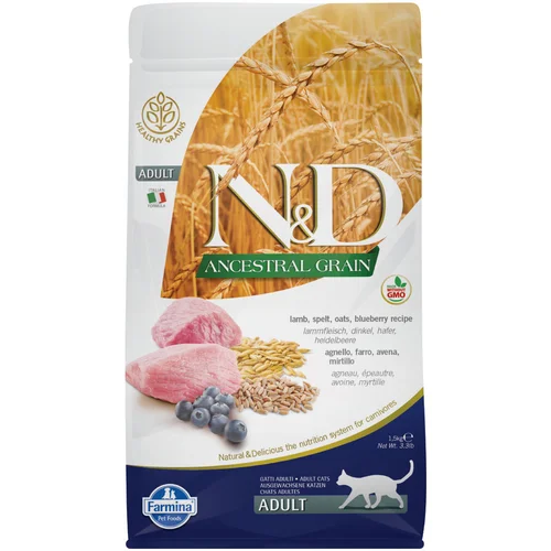 N&D Ancestral Grain Cat Farmina N&D Low Grain janjetina i borovnica Adult Cat - Ekonomično pakiranje: 3 x 1,5 kg