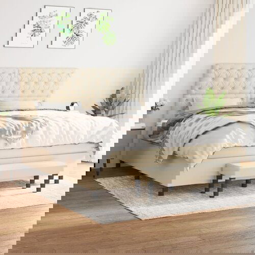 The Living Store Box spring postelja z vzmetnico krem 160x200 cm blago - Box Spring Postelja, (21438744) Slike
