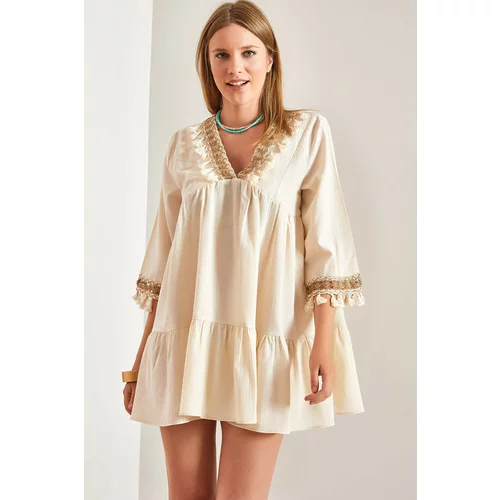 Bianco Lucci Women Tasseled Linen Dress