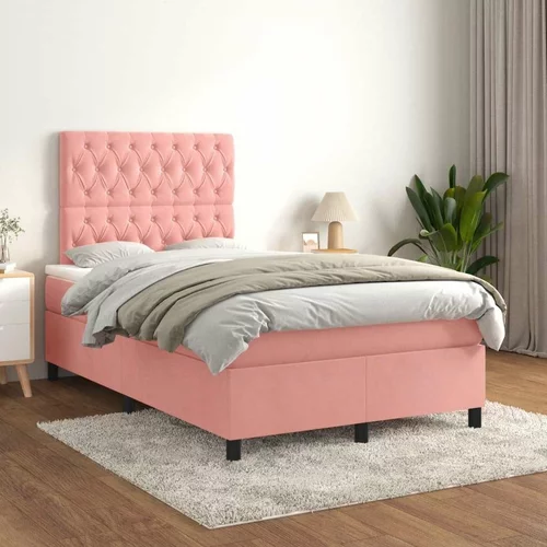 Box spring postelja z vzmetnico roza 120x200 cm žamet, (20791976)