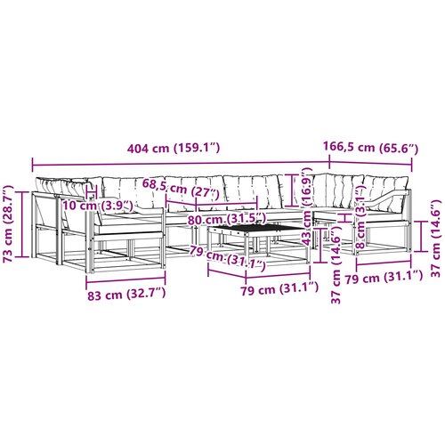  Set vanjskih sofa 8 kom. Bijela i svjetlosiva Smeđa 79 x 79 x 37 cm Slike