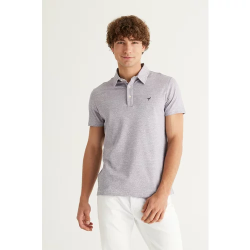 AC&Co / Altınyıldız Classics Men's Purple-white Easily Ironable Slim Fit Slim Fit Polo Neck Short Sleeved Jacquard T-Shirt.