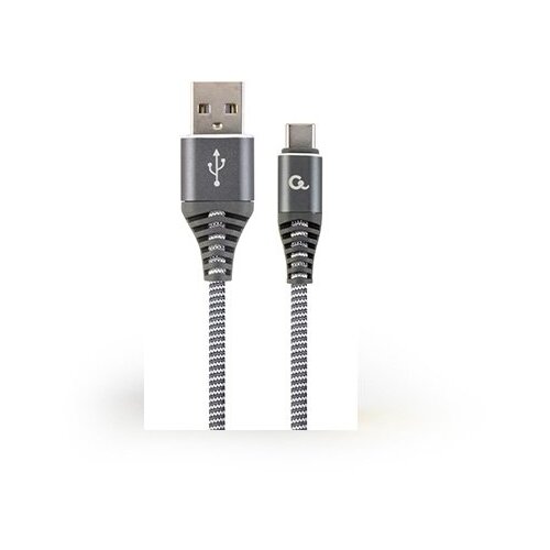  USB 2.0 kabl Premium cotton braided Type-C USB charging and data cable, 1 m, spacegrey/white, GEMBIRD CC-USB2B-AMCM-1M-WB2 Cene