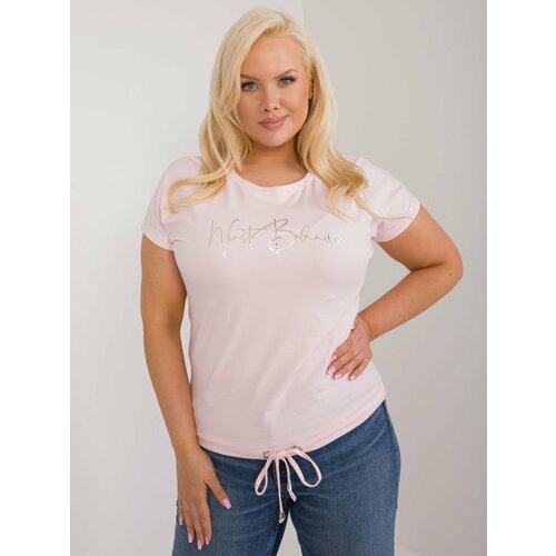 Fashion Hunters Light pink cotton blouse plus size with short sleeves Slike