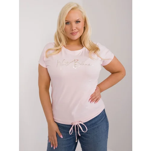 Fashion Hunters Light pink cotton blouse plus size with short sleeves