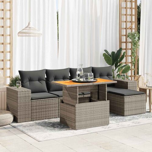 VidaXL 6-dijelni set vrtnih sofa od poliratana s jastucima sivi Slike