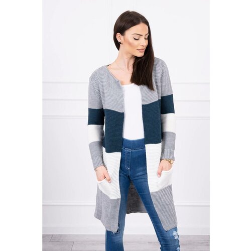 Kesi Sweater Cardigan in the straps gray+dark jeans Slike