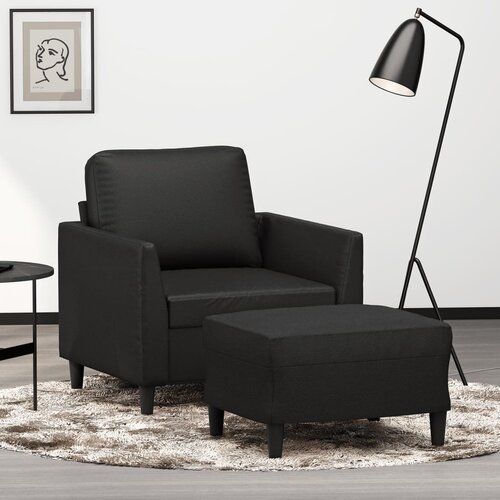  The Living Store Fotelj s stolčkom za noge črn 60 cm umetno usnje - Kavč S Stolčkom Za Noge, (21454347) Cene