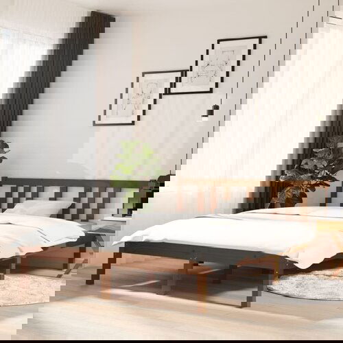 The Living Store Posteljni okvir medeno rjav iz trdnega lesa 135x190 cm - Posteljni Okvir, (21525240) Slike