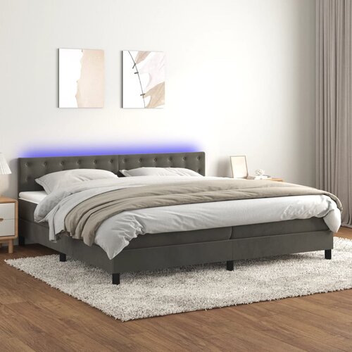 Krevet box spring s madracem LED tamnosivi 200x200 cm bar&amp;scaron;un Slike