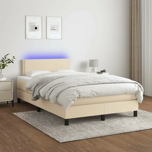  Box spring postelja z vzmetnico LED krem 120x200 cm blago, (20726436)