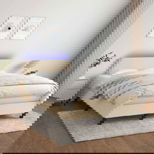  Box spring s madracem LED krem 120 x 200 cm od tkanine Slike