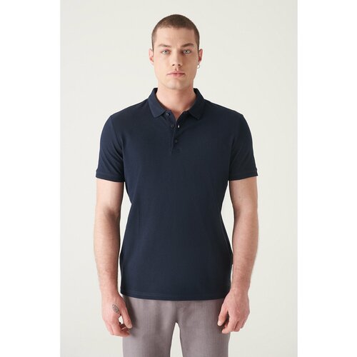 Avva Men's Navy Blue 100% Egyptian Cotton Standard Fit Normal Cut 3 Button Polo Neck T-shirt Slike