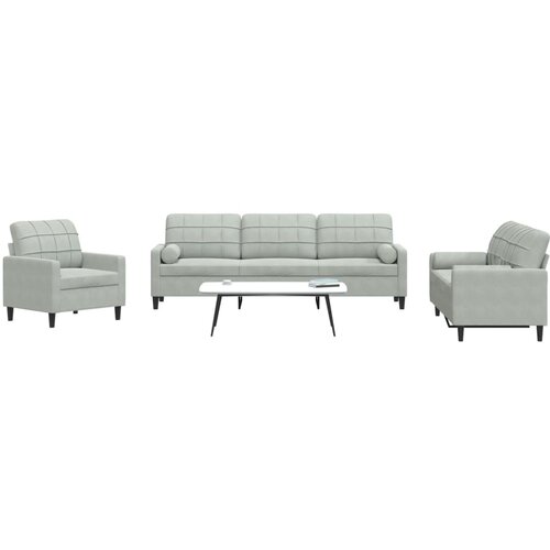  3-dijelni set sofa s jastucima svjetlosivi bar&scaron;unasti Cijene