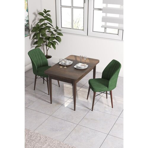 Hanah home trpezarijski set Arp, sto i 2 stolice, ploča u dekoru drveta Baroque, kaki zelena tkanina Babyface Cene