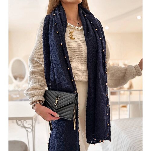 Gemre Navy blue scarf with gold beads Yvonne Cijene
