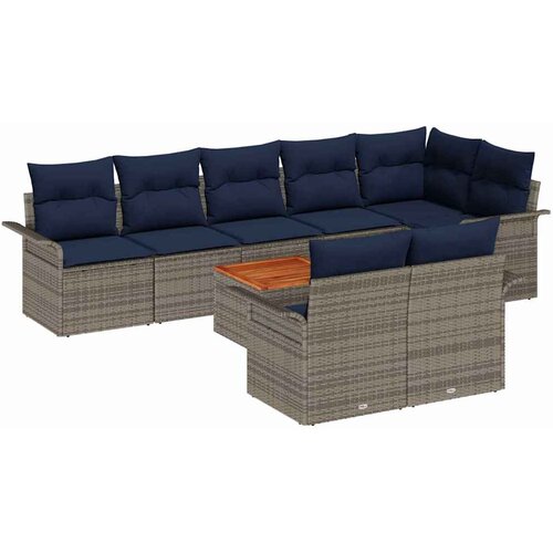 vidaXL Vrtna sedežna garnitura z blazino 9 pcs Siva poli ratan, (5000143354) Cene