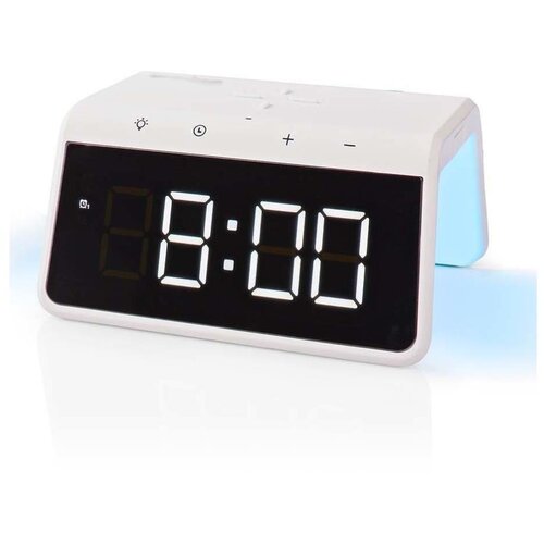 Nedis WCACQ30WT - Budilnik sa LCD ekranom i bežičnim punjačem 15W/5V, bela Cene