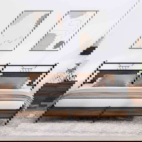 Metalni Kovinski posteljni okvir brez vzmetnice rjavi hrast 200x200 cm, (21829690) Slike